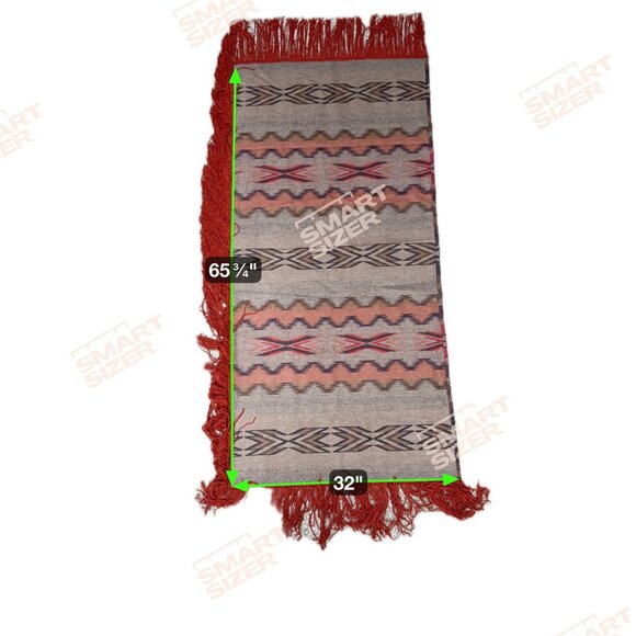 Vintage Handwoven Southwestern Fringed Rug 65" X 32" Buffet Topper Sofa Table - Picture 3 of 3